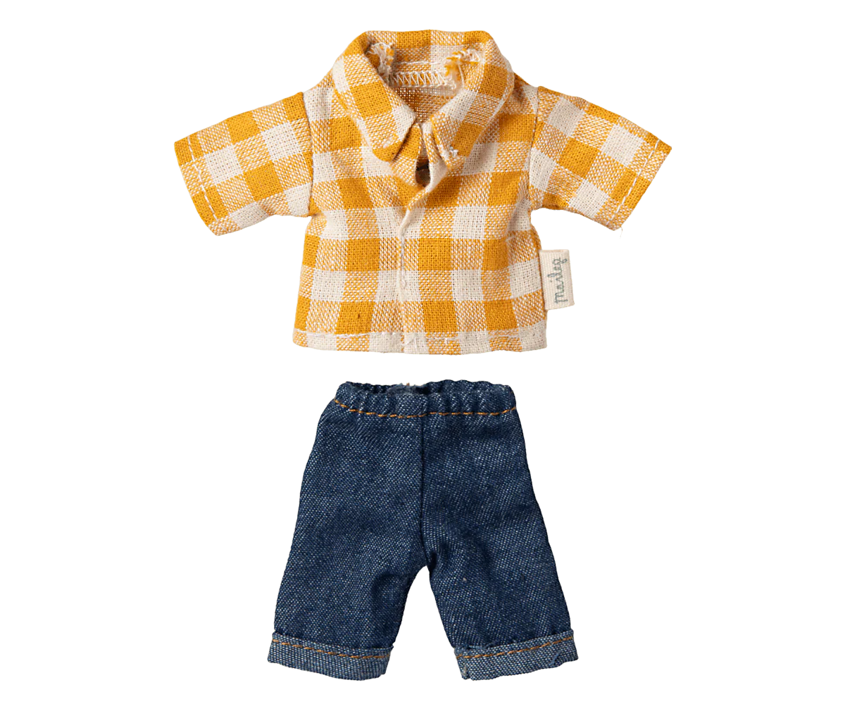 Maileg, Yellow Checked Shirt & Pants, Dad Mouse - Image 3