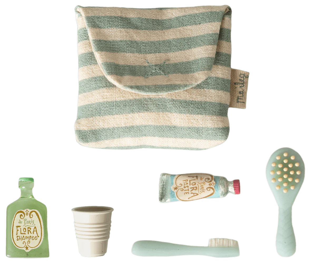 Maileg, Toothbrush Set in Bag, Mouse - Blue Stripe - Image 5