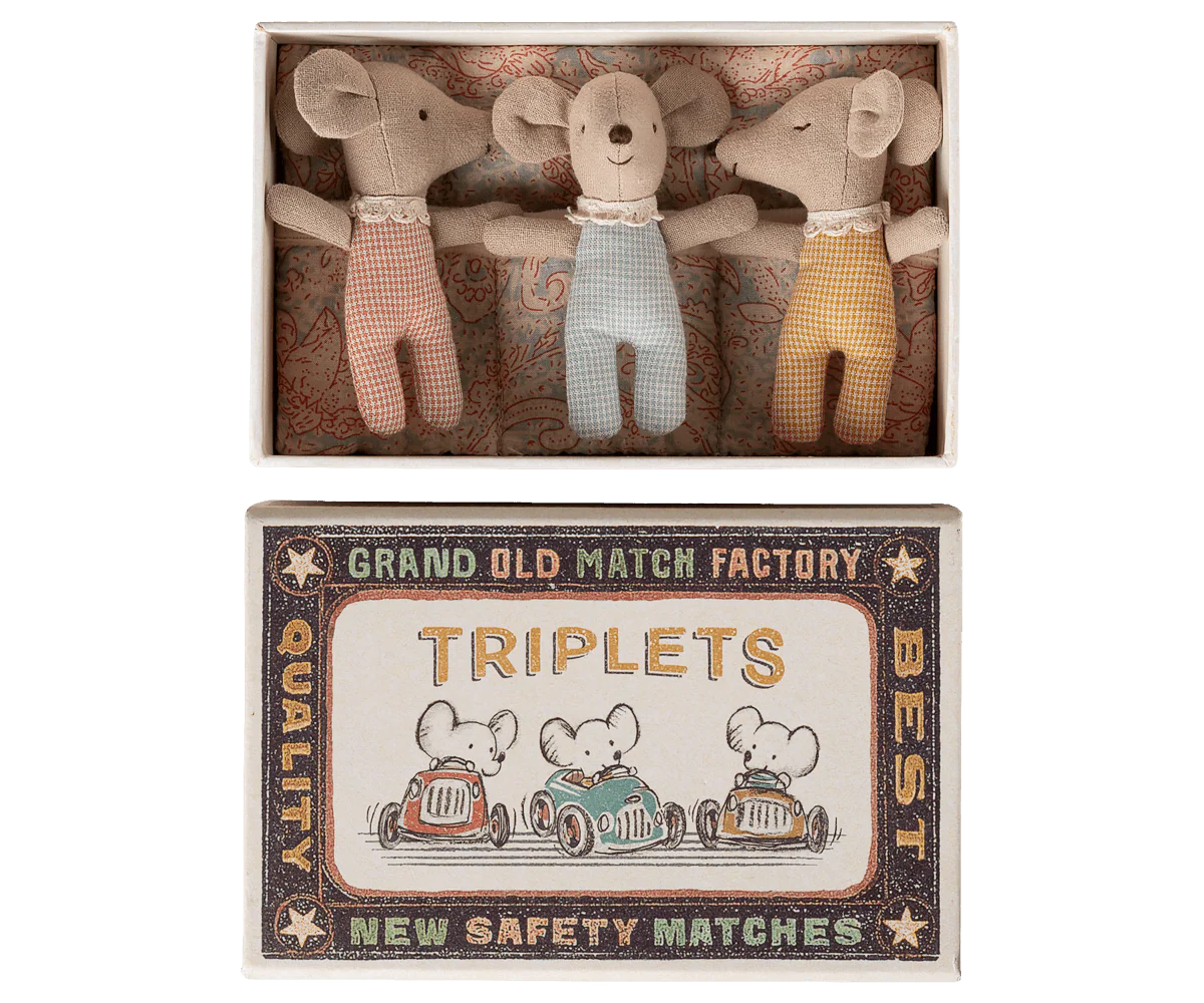 Maileg, Triplets, Baby Mice in Matchbox - Checker - Image 3